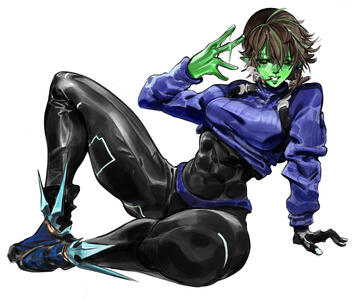 lylisandre the slime witch is seated and one hand has turned to slime