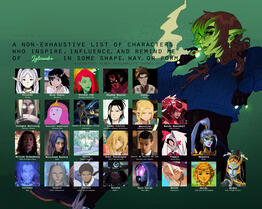 a grid of various characters who have similar vibes to Lylisandre the slime witch