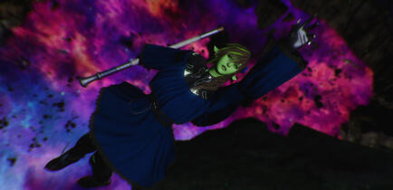 the ground has crumbled away, allowing lylisandre to fall into the void once again